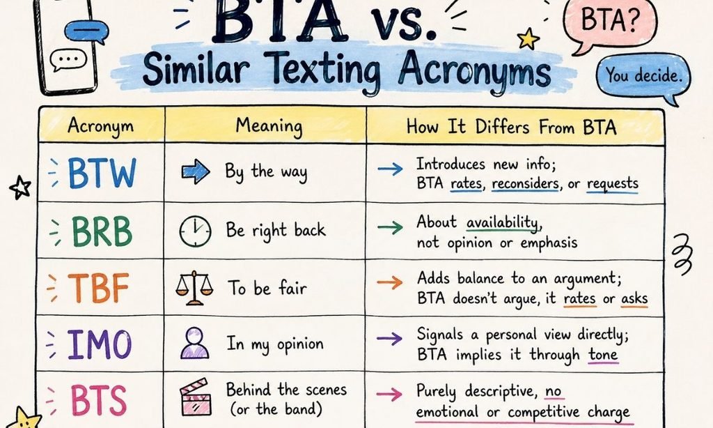 BTA vs. Similar Texting Acronyms