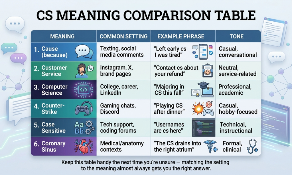 CS Meaning Comparison Table