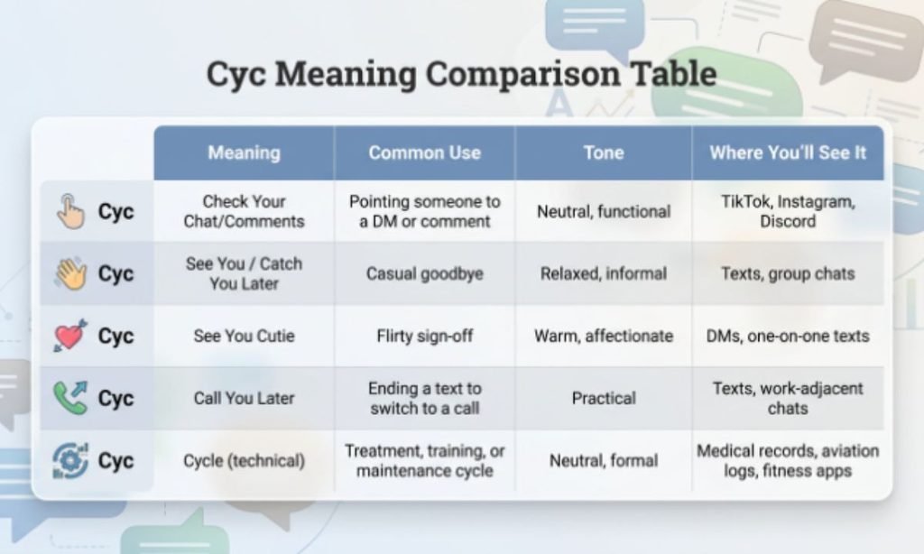 Cyc Meaning Comparison Table