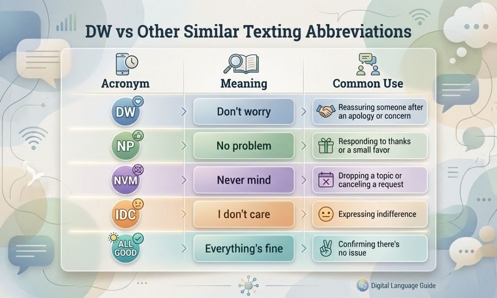 DW vs Other Similar Texting Abbreviations