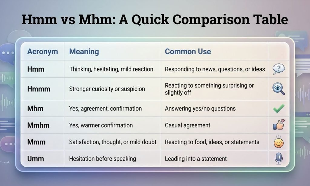 Hmm vs Mhm: A Quick Comparison Table