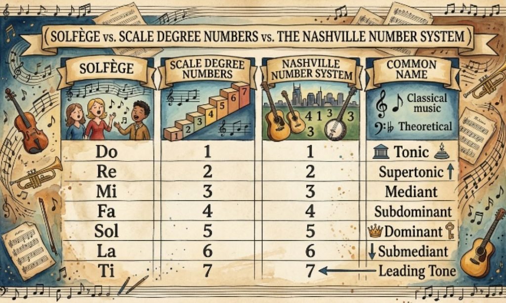 Solfège vs. Scale Degree Numbers vs. the Nashville Number System